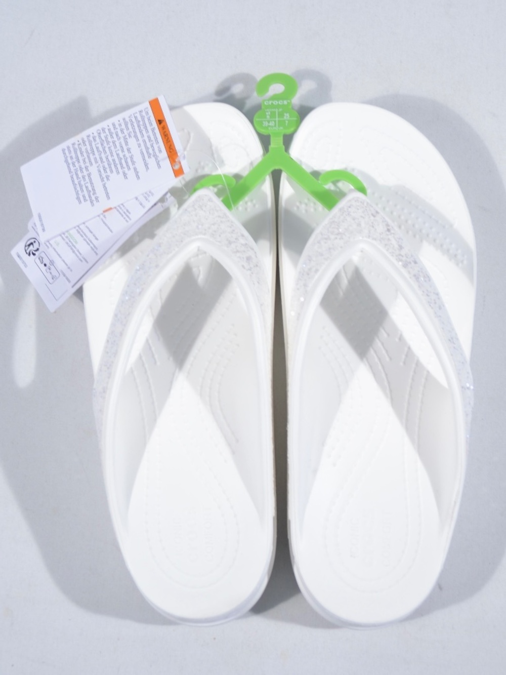 NWT CROCS SLOANE GLITTER WEDGE FLIP FLOP SANDALS, WHITE, 9